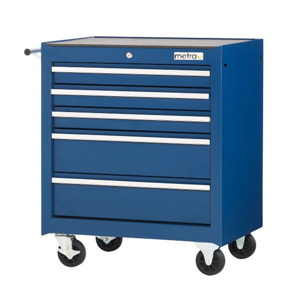 Chariot d'atelier Metra avec 5 tiroirs, bleu, 10221
