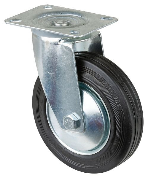 Rouleau de transport BS rollers, largeur de roue 37,5 mm, roue Ø 140 mm, capacité de charge 115 kg, caoutchouc noir, roulement à rouleaux, plaque, lot de 4, L400.B55.141