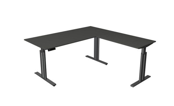 Table assis/debout Kerkmann L 1800 x P 800 mm, avec élément rapporté 1000 x 600 mm, réglable en hauteur électriquement de 720 à 1200 mm, fonction mémoire, anthracite, 10325013