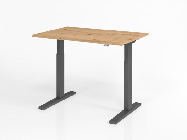 Bureau Hammerbacher XMKA12, 120 x 80 cm, plateau : chêne noueux, épaisseur 25 mm, chant épais en ABS, forme rectangulaire, graphite, VXMKA12/R/G