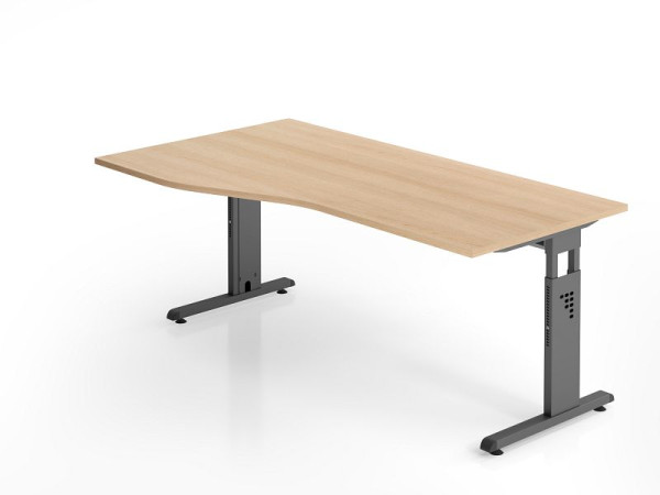 Bureau Hammerbacher OS18, 180 x 100/80cm, plateau : chêne, épaisseur 25 mm, chant ABS 2 mm, forme libre, montage possible à gauche ou à droite, VOS18/E/G