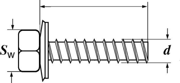 Vis de construction de façade Dresselhaus type BZ avec rondelle d'étanchéité captive en néoprène, Ø 16 mm, dimensions: M 6,3 x 19, VE: 100 pièces, 0651900100630019000001
