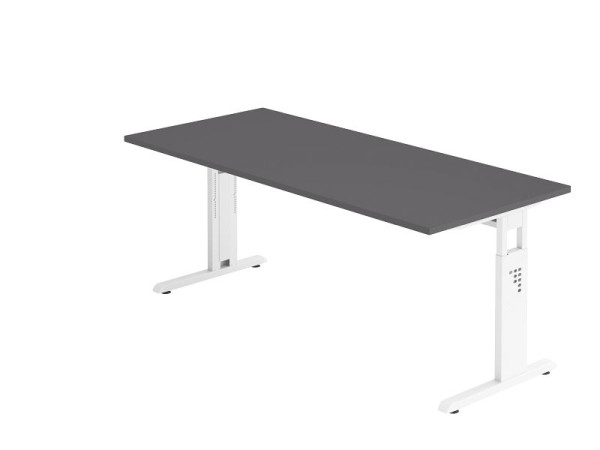 Bureau Hammerbacher pied C 180x80cm graphite/blanc, hauteur de travail 65-85 cm, VOS19/G/W