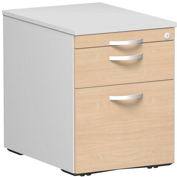 geramöbel conteneur mobile classeur suspendu et 1 tiroir en métal, guide de tiroir à roulettes en métal, 438x600x565, hêtre/gris clair, N-0206HR-BL