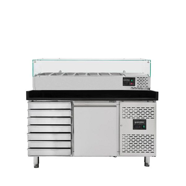 Table réfrigérante à pizza Vaiotec EASYLINE 800 / 1 porte et 7 tiroirs "noir" avec accessoire de refroidissement GN1/4, 11265