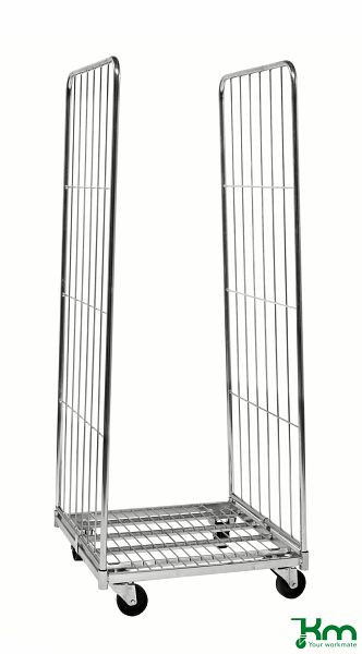 Conteneur roulant Kongamek 2 côtés, 720 x 800 x 1800 mm, galvanisé, 2 roulettes fixes 2 roulettes pivotantes, KM72801802