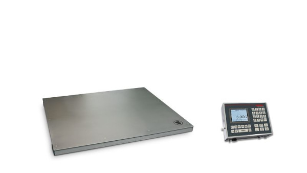 Balance au sol Soehnle en acier inoxydable étalonnable, avec borne 3025, charge maximale : 600 kg, incréments de chiffres : 100/200 g, 1500 x 1250 mm, 7787.22.001