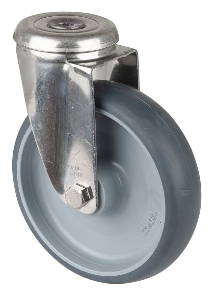 Rouleau de transport BS rollers inox, largeur 35 mm, Ø125 mm, jusqu'à 100 kg, pneus thermoplastique gris, corps de roue plastique, palier lisse, H101.B43.125