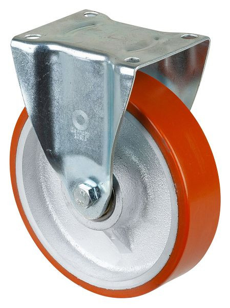 Rouleau de transport BS rollers, rouleau fixe, largeur de roue 50 mm, roue Ø 200 mm, capacité de charge 450 kg, polyuréthane coulé 95 Shore A, fonte, roulement à billes, L410.C10.202