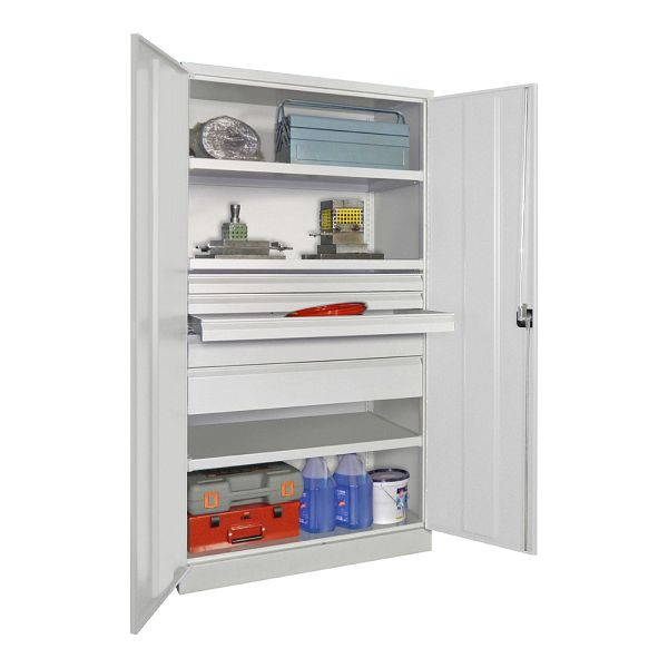 Armoire charges lourdes Pavoy 1950/1040/630, 3 étagères, 5 tiroirs, portes battantes, poignée rotative avec serrure à cylindre, 36365-104-006-735910