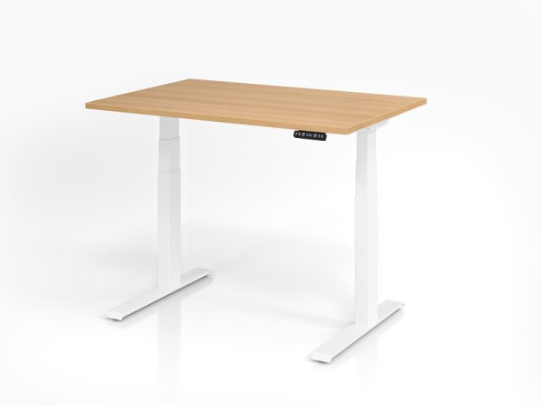 Bureau Hammerbacher XDKB12, 120 x 80 cm, plateau : chêne, épaisseur 25 mm, chant épais en ABS, forme rectangulaire, blanc, VXDKB12/E/W