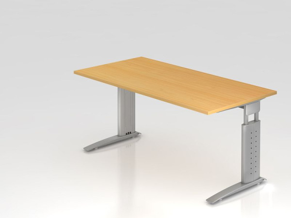 Bureau Hammerbacher pied C 160x80cm hêtre/argent, hauteur de travail 68-86 cm réglable, VUS16/6/S