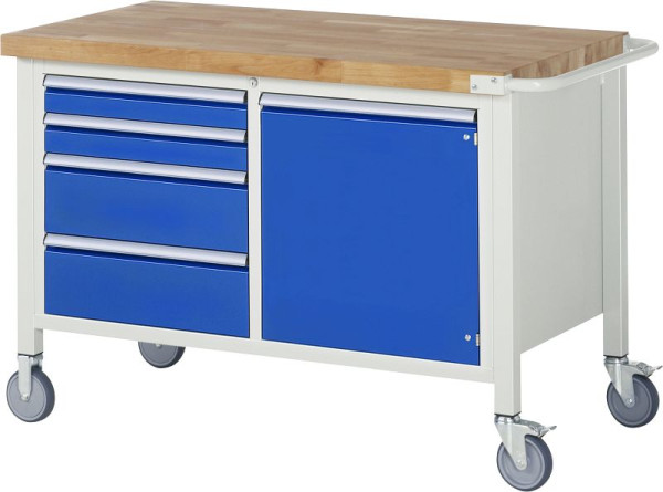 Établi mobile RAU série 8000, 4 x tiroirs, 1x porte, 1250x880x700 mm, 05-8470A2-127B4S.11