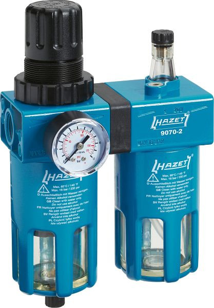 Unité d'entretien Hazet, double, composée d'un réducteur de pression de filtre, d'un huileur de brouillard et d'un manomètre, filetage de raccordement d'air 20,67 mm (1/2"), 9070-2