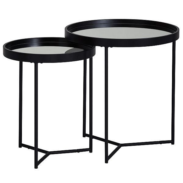 Wohnling Design table d'appoint ronde Ø 50/36 cm - 2 parties noir avec plateau en verre miroir, WL6.006