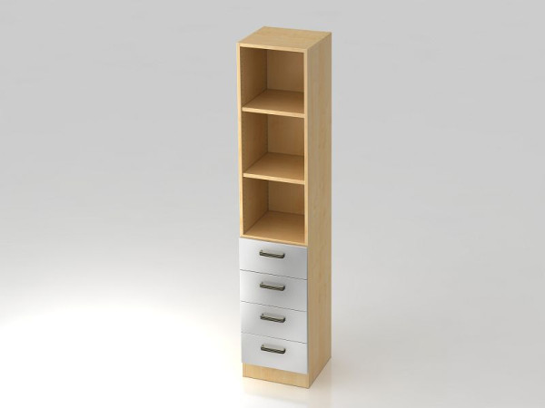 Armoire à tiroirs Hammerbacher 5OH, 4 tiroirs, panneau de base, poignée rayée érable/argent, 40,6x42x200,4 cm (LxPxH), V7600/3/S/SG