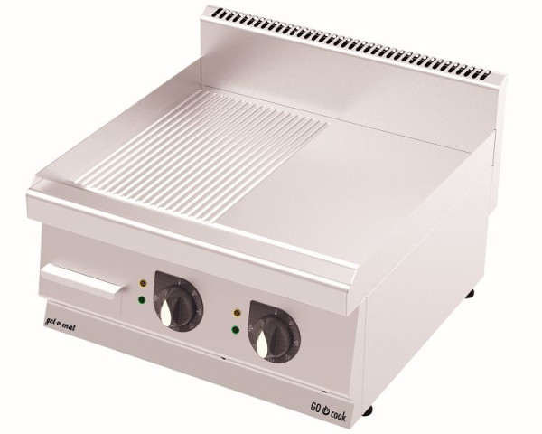 plaque de gril électrique gel-o-mat CO Cook 600, modèle GS6060E, plaque mi-lisse/moitié rainurée, avec bac récupérateur de graisse, GS6060E