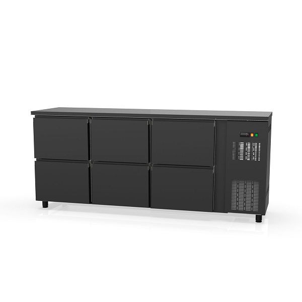 Table réfrigérée de bar Vaiotec TOPLINE 530 noir / 6 tiroirs, 202,5x53x85 cm, 11404
