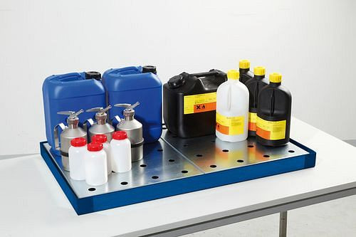 Étagère en tôle perforée DENIOS, galvanisée, pour plateau pour petits conteneurs RW