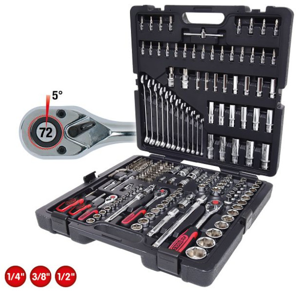 KS Tools Jeu de clés à douilles 1/4"+3/8"+1/2" CHROMEplus, 216 pièces, 918.0216