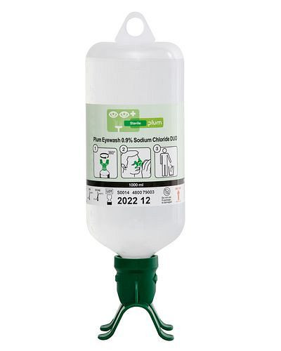 Flacon douche oculaire DENIOS DUO avec 1000 ml de solution saline à 0,9 % (chlorure de sodium), UE : 1 litre, 188-942