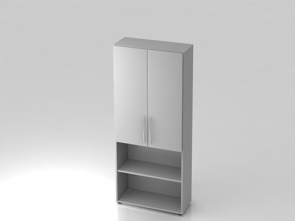 Étagère Hammerbacher 5OH, portes 3OH en bas, poignée cintrée gris/gris, 80x34,6x188 cm (LxPxH), V4770/5/5/BM