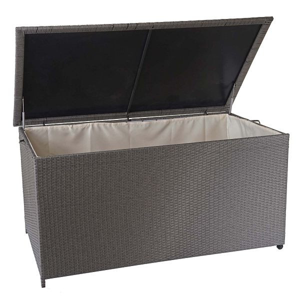 Boîte à coussins en poly-rotin Mendler HWC-D88, coffre de jardin coffre de rangement, Premium gris, 80x160x94cm 950l, 64595