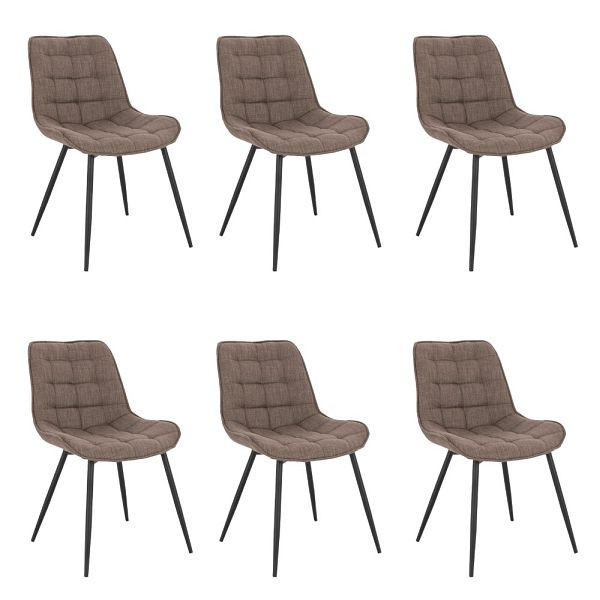 HOME DELUXE chaise de salle à manger rembourrée lot de 6 IKALO - tissu tissé gris/marron, 50866