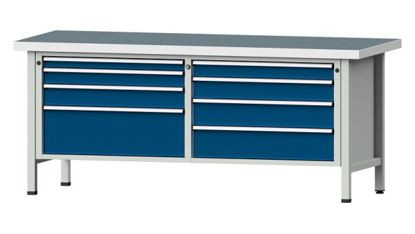 Établis ANKE Établi en caisson, modèle 144 VX, 2000 x 800 x 850 mm, RAL 7035/5010, UBP 50 mm, 330.170