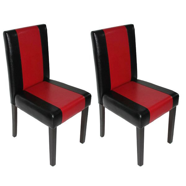 Mendler ensemble de 2 chaises de salle à manger chaise chaise de cuisine Littau, simili cuir, noir-rouge, pieds foncés, 9817