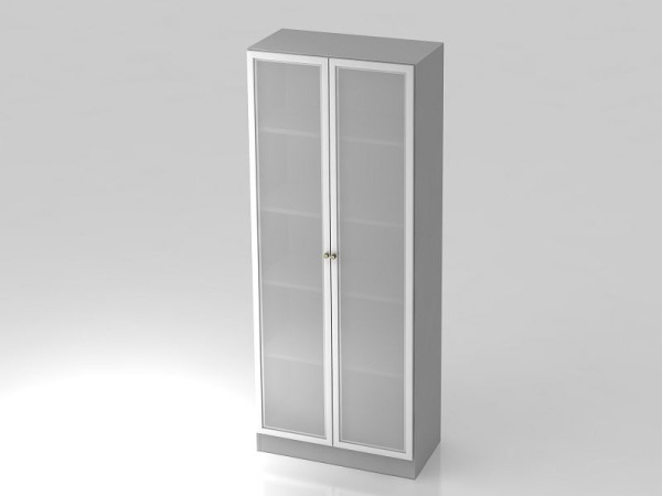 Vitrine Hammerbacher 5OH, panneau de base, poignée rayée gris/argent, 80x42x200,4 cm (LxPxH), V6100G/5/S/SG