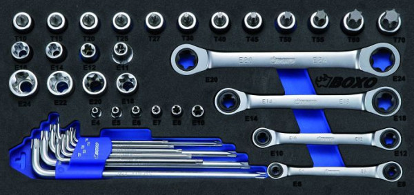 Boxo Coffret douilles 1/2" et 1/4" TX et clé à cliquet TX 39 pièces, BX033