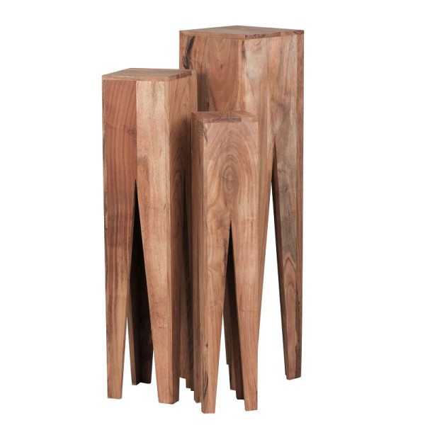 Wohnling table d'appoint lot de 3 KADA en bois d'acacia massif, colonnes design, style maison de campagne, carrée, WL1.565