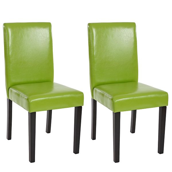 Mendler, lot de 2, chaise de salle à manger, chaise de cuisine, Littau, simili cuir, vert, pieds foncés, 33693