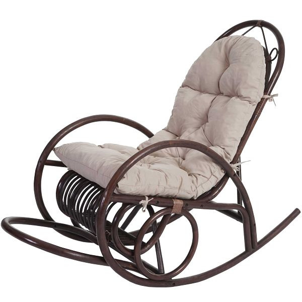 Chaise à bascule Mendler HWC-C40, chaise à bascule chaise en rotin, marron, coussin crème, 48221
