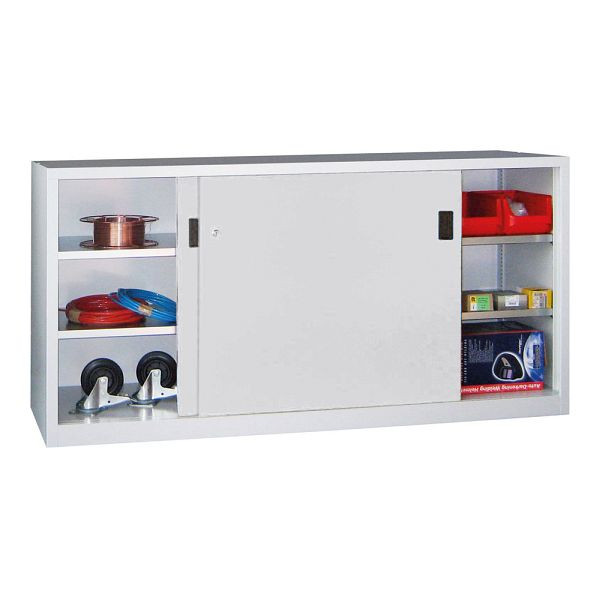 Armoire lourde portes coulissantes Pavoy 1000/2000/400, cloison centrale, 4 étagères galvanisées ; Serrure à cylindre à poussée rotative, 30330-200-400-910611