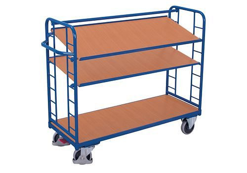 Chariot à étagères DENIOS en acier, 3 étagères dont 2 inclinables, hauteur 1275 mm, 272-648