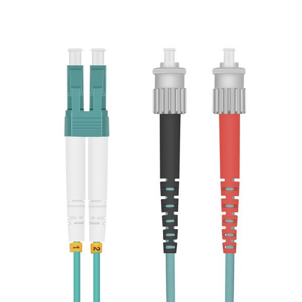 Câble patch fibre optique Helos LC/ST Duplex50/125µm OM3 aqua 7.5m, 126411