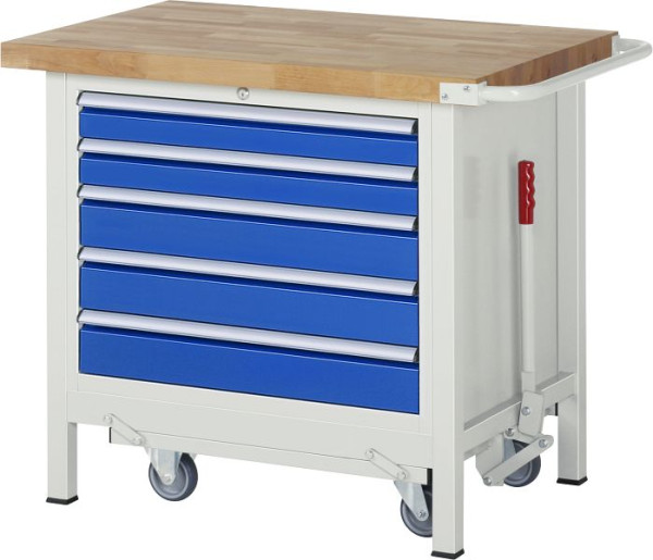 Etabli abaissable RAU 8000 - modèle 8271, L1000 x P700 x H880 mm, conteneur de base, 5x tiroirs : 2xH90, 3xH120 mm, 05-8271A2-107B4F.11