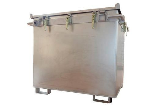 Boîtier de batterie DENIOS en acier inoxydable, 800 litres, M-Box X2, remplissage PyroBubbles®, 261-762