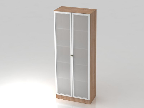 Vitrine Hammerbacher 5OH, panneau de base, poignée rayée noyer/argent, 80x42x200,4 cm (LxPxH), V6100G/N/S/SG