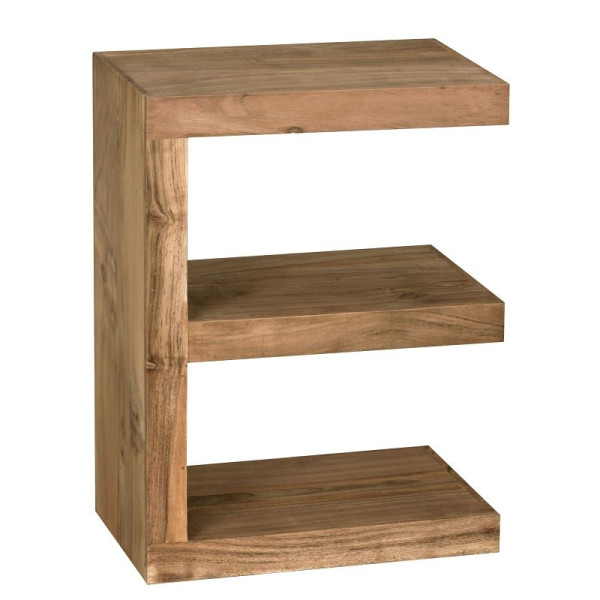 Wohnling table d'appoint MUMBAI en bois d'acacia massif E Cube 60 cm de haut, design style maison de campagne marron, WL1.450