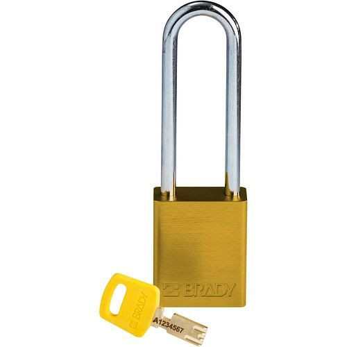 Cadenas Brady SafeKey, aluminium transparent, hauteur de l'anse 76,20 mm, jaune, 311995