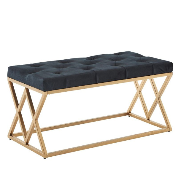 Wohnling Banc en Velours Noir 90x46x44 cm Banc de Couloir rembourré avec Structure en métal, Banc de lit Chambre à Coucher Design Chesterfield, Pieds : Double Croix, WL6.619