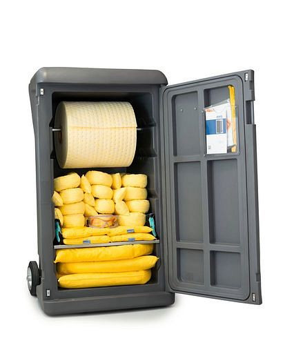 Kit d'urgence mobile DENSORB, classeur dans un caddy gris extra large, version spéciale, 294119