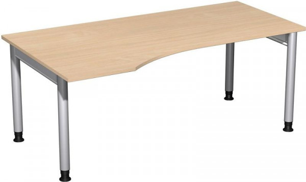 Bureau PC geramöbel gauche, réglable en hauteur, 1800x1000x680-820, hêtre/argent, N-657306-BS