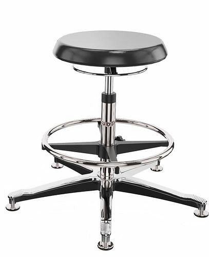 Tabouret de travail pour salle blanche Dauphin ESD, PU, base en aluminium, patins de sol, anneau de pied, 267224