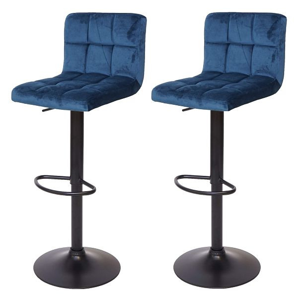 Mendler ensemble de 2 tabourets de bar HWC-G87, tabouret de comptoir, tabouret de bar, réglable en hauteur, essence de velours, piètement noir, 72240