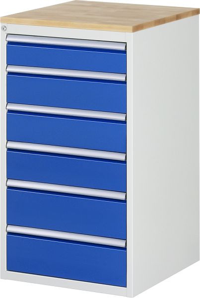 Armoire à tiroirs RAU série 7000, plan de travail en hêtre massif, 6 x tailles de tiroirs L 1xH120, 3xH150, 2xH180 mm, 580x1035x650 mm, 03-L7.6A-B.11