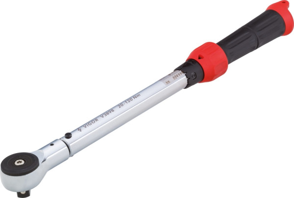 Clé dynamométrique VIGOR, Nm min-max : 20 - 120 Nm, tolérance : 4%, carré plein 12,5 mm (1/2 pouce), 445 mm, V3898